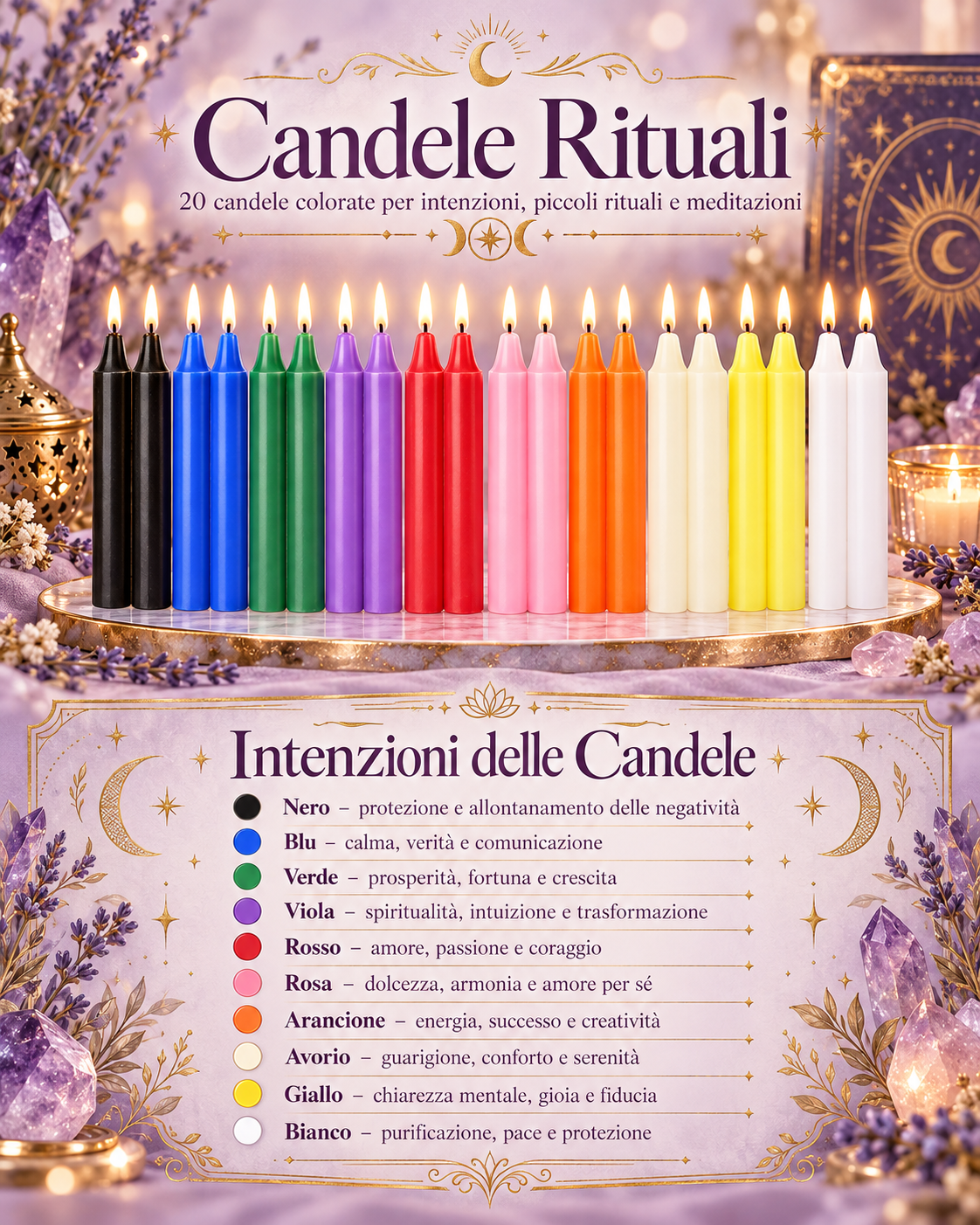 Set 20 Candele Rituali Colorate