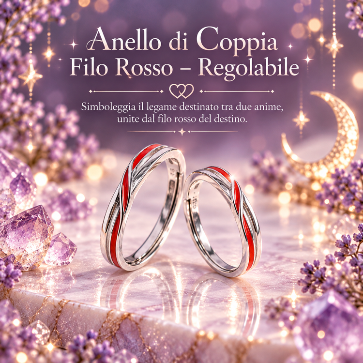 Coppia di Anelli Filo Rosso del Destino – Regolabili